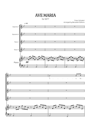 Schubert Ave Maria • SSTT choir sheet music with easy piano accompaniment