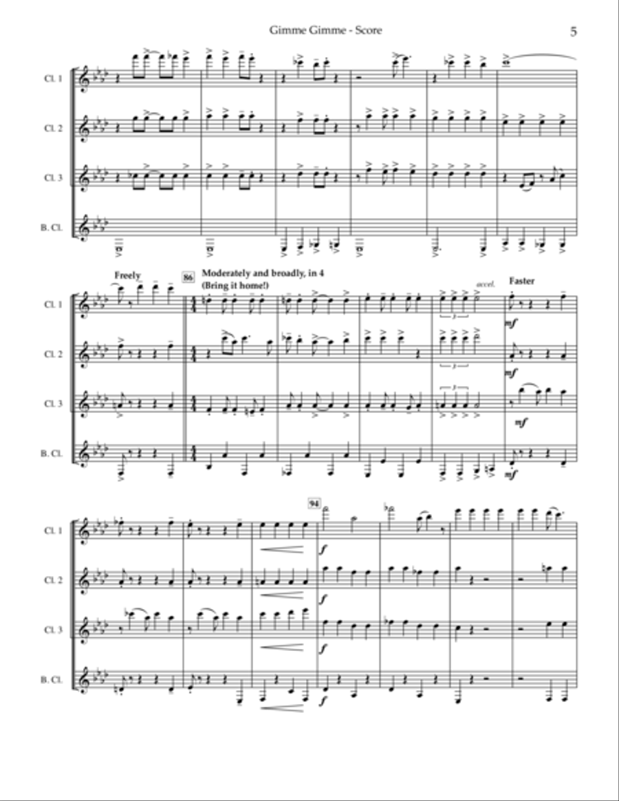 Gimme Gimme Clarinet Quartet scores gallery preview page 6
