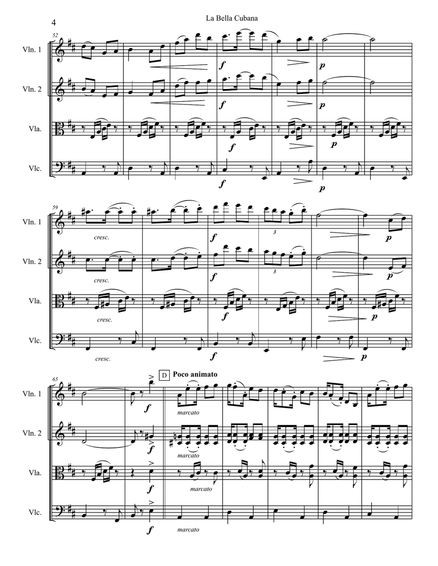 La Bella Cubana, score for string quartet image number null