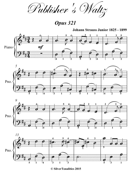 Publisher's Waltz Opus 321 Easy Piano Sheet Music