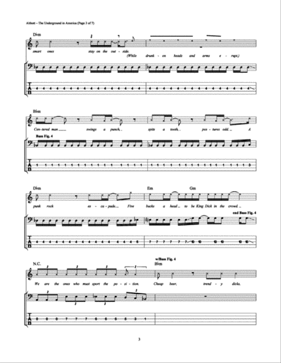 The Underground in America Bass Guitar Tablature scores gallery preview page 3
