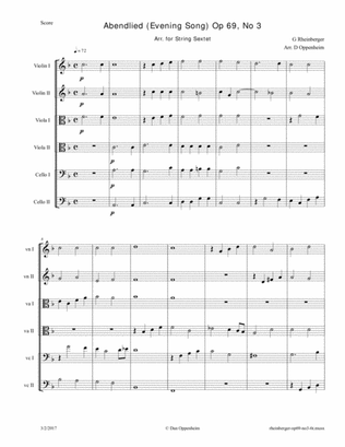 Rheinberger: Abendlied (Evening Song) Op 69, No 3 Arr. for String Sextet