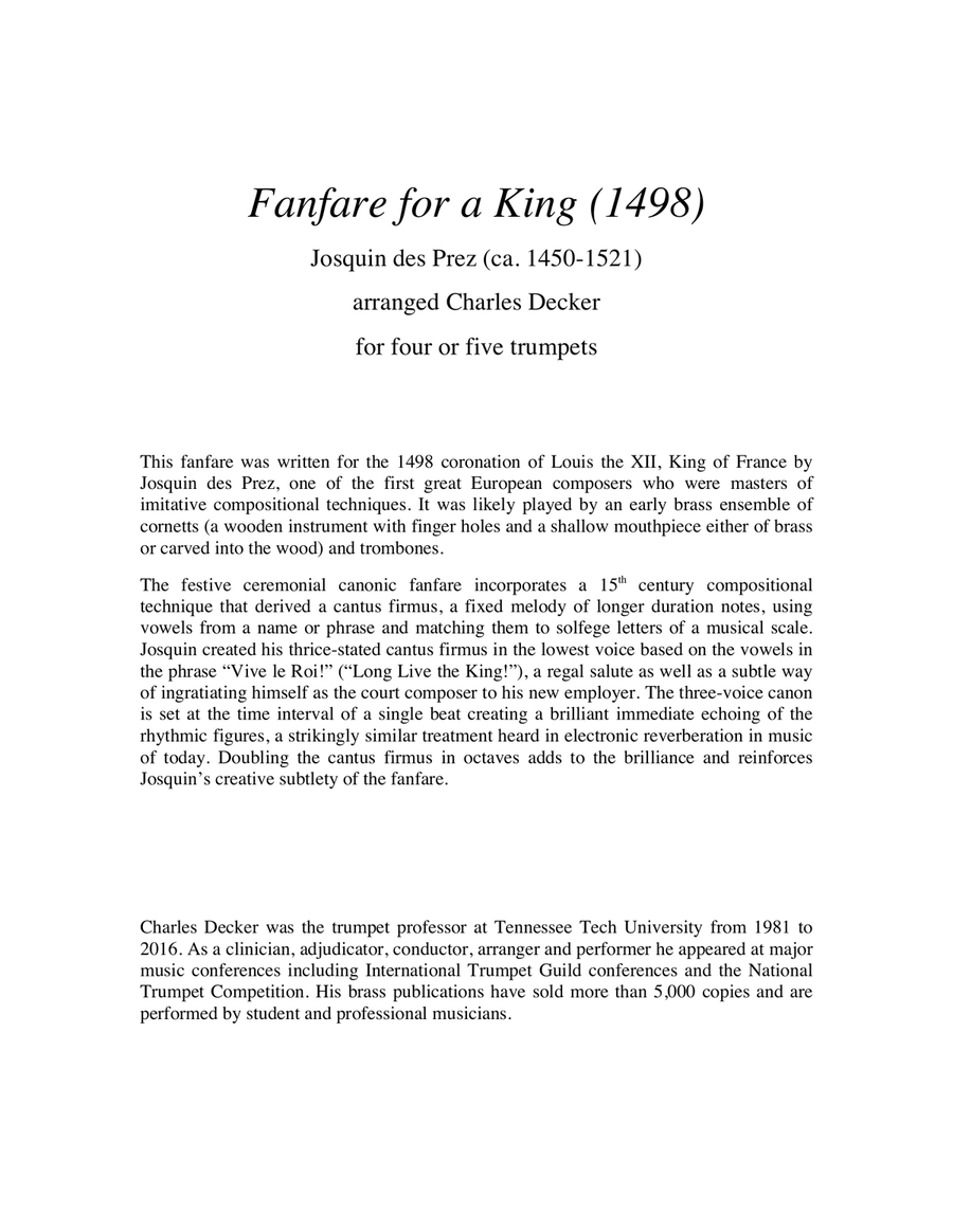 Fanfare for a King (1498) for Trumpet Ensemble Chamber Music scores gallery preview page 2