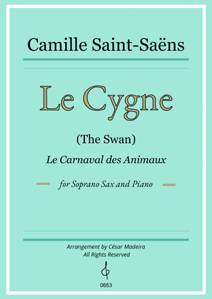 Book cover for The Swan (Le Cygne) by Saint-Saens - Soprano Sax and Piano (Full Score and Parts)