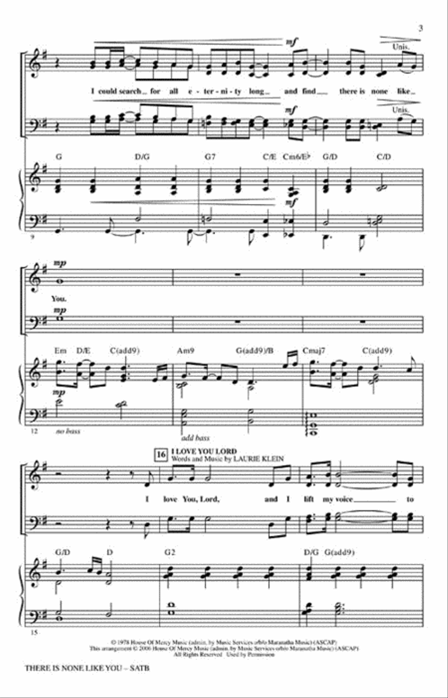 There Is None Like You with I Love You Lord 4-Part scores gallery preview page 3