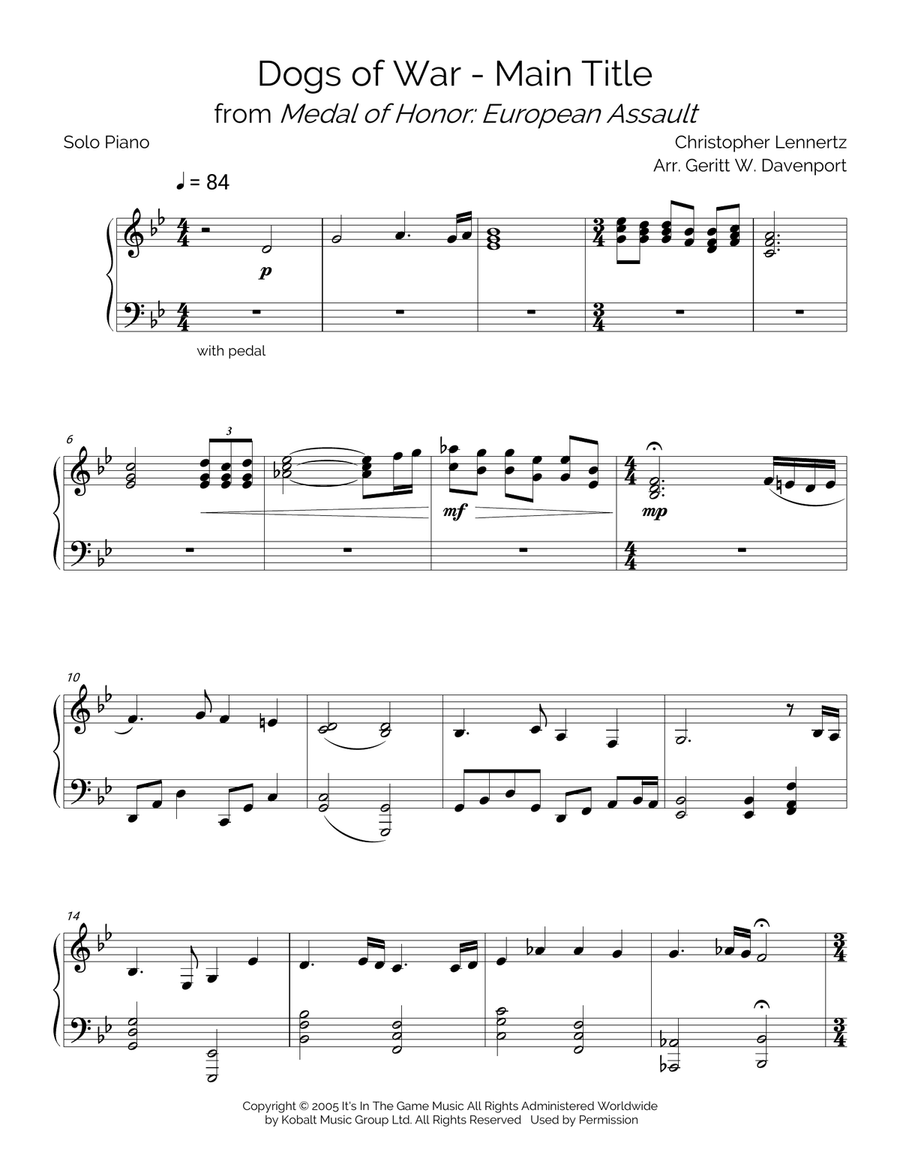 Dogs Of War - Main Title Piano Solo scores gallery preview page 1
