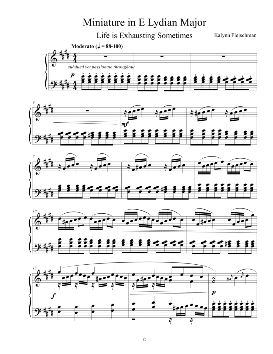 Miniature in E Lydian Major: Life is Exhausting Sometimes Piano Method scores gallery preview page 1