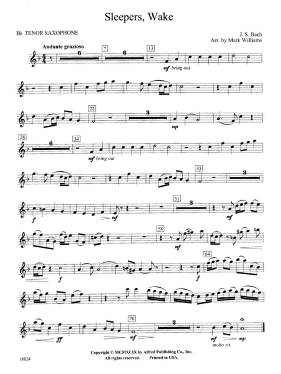Sleepers Wake: B-flat Tenor Saxophone Concert Band scores gallery preview page 1