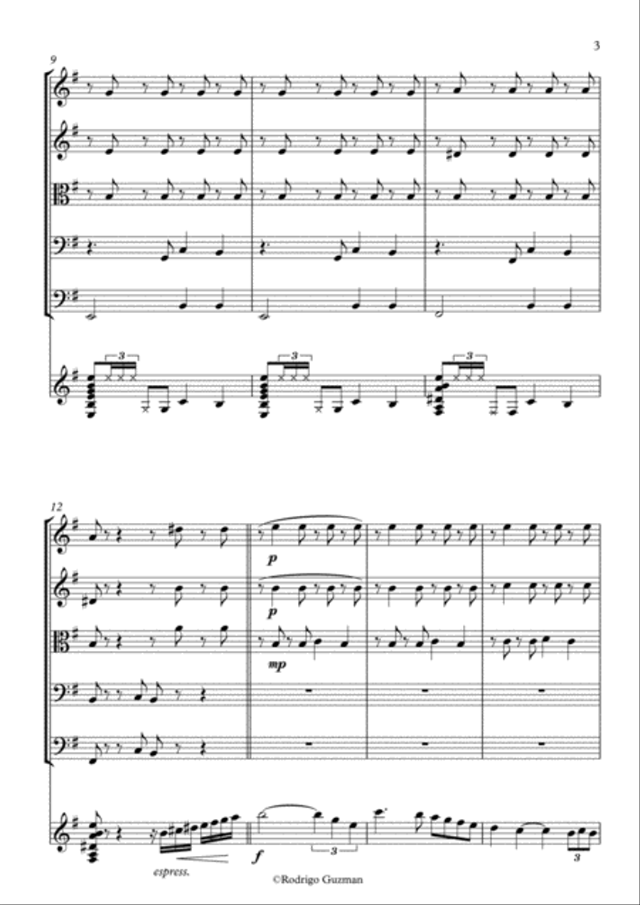 Cebollero - for Guitar and String Quintet Chamber Orchestra scores gallery preview page 3