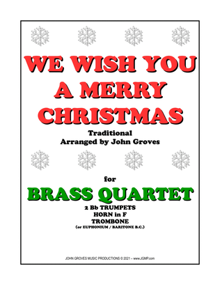 Book cover for We Wish You A Merry Christmas - 2 Trumpets, Horn in F, Trombone (Brass Quartet)