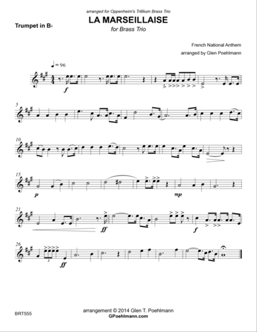 LA MARSEILLAISE (National Anthem of France) - BRASS TRIO (unaccompanied) Brass Trio scores gallery preview page 3