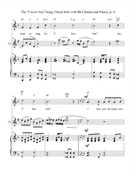 The "I LOVE YOU" Song - (for Solo Voice with B flat Clarinet and Piano) Lead Sheet & Clarinet part image number null
