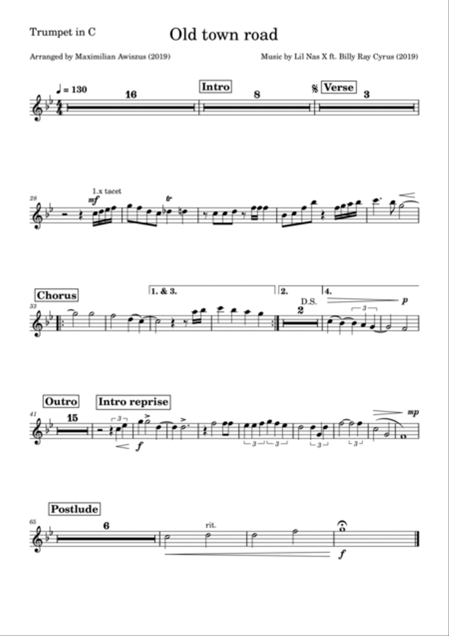 Old Town Road (remix) Brass Ensemble scores gallery preview page 4