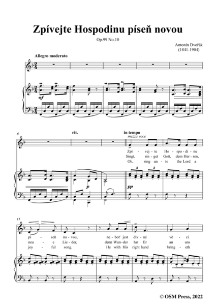 Dvořák-Zpívejte Hospodinu píseň novou,in F Major,Op.99 No.10,from Biblical Songs,for Voice and Piano