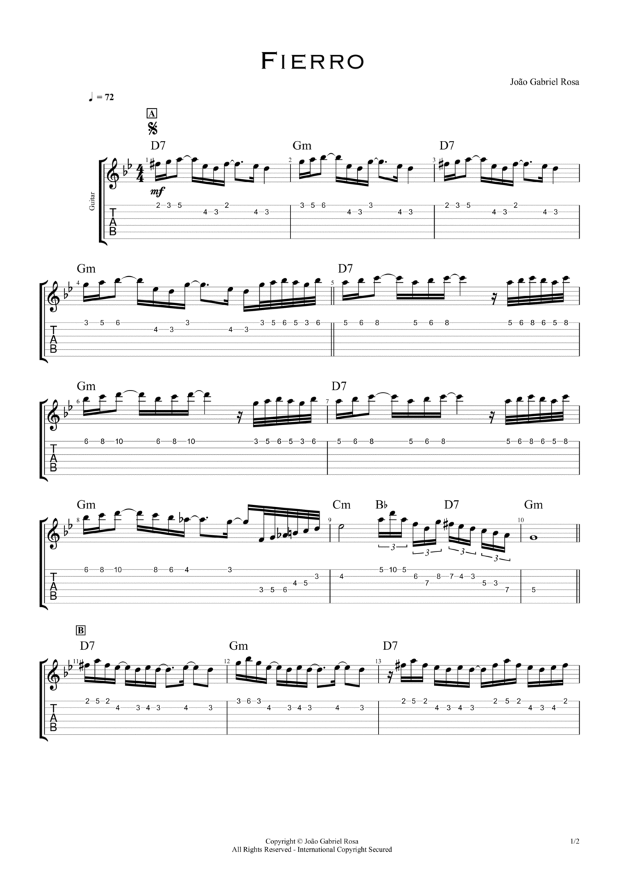Fierro (Guitar Melody) Guitar Tablature scores gallery preview page 1