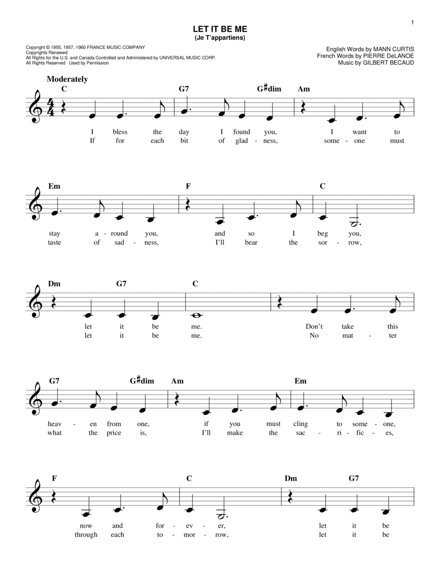 Let It Be Me (Je T'appartiens) Piano scores gallery preview page 1