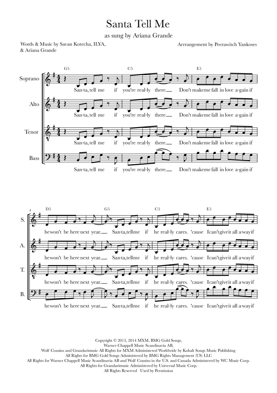 Santa Tell Me 4-Part scores gallery preview page 1
