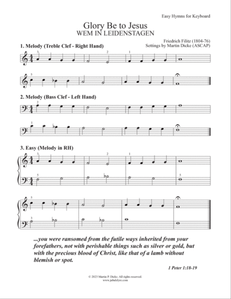 Glory Be to Jesus (Easy Hymns for Keyboard) Piano Method scores gallery preview page 3