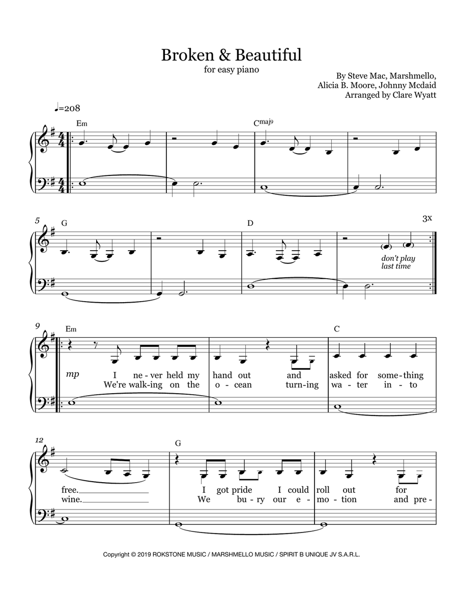 Broken & Beautiful Easy Piano scores gallery preview page 1