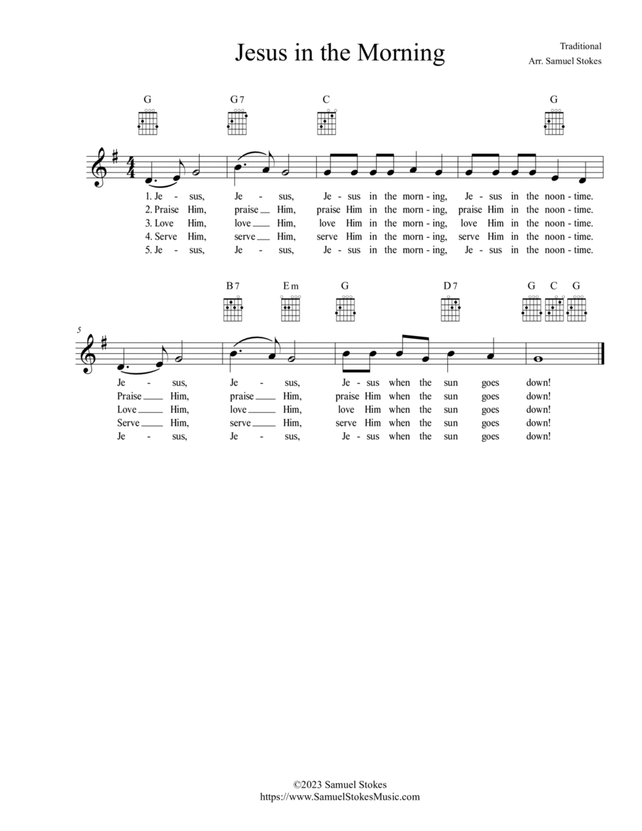 Jesus in the Morning - vocal lead sheet with chords Jesus in the Morning - vocal lead sheet with chords Guitar scores gallery preview page 1