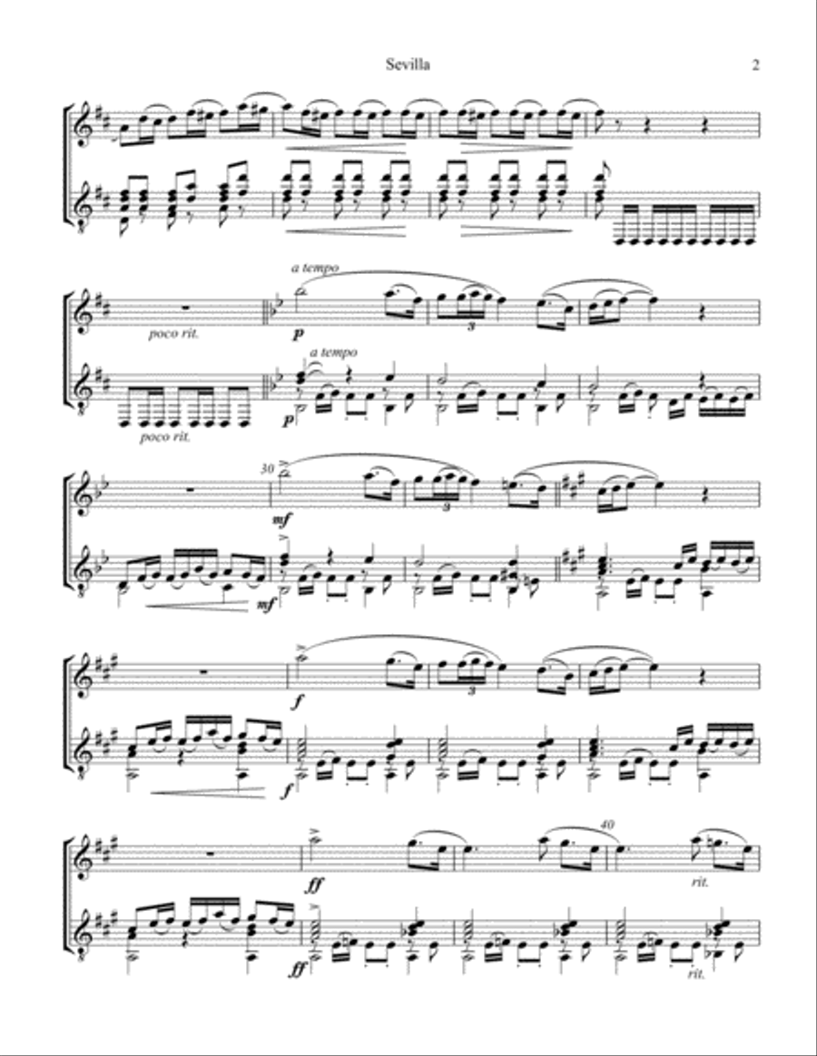 Sevilla Op. 47 No. 3 for flute and guitar (D Major) Flute scores gallery preview page 3