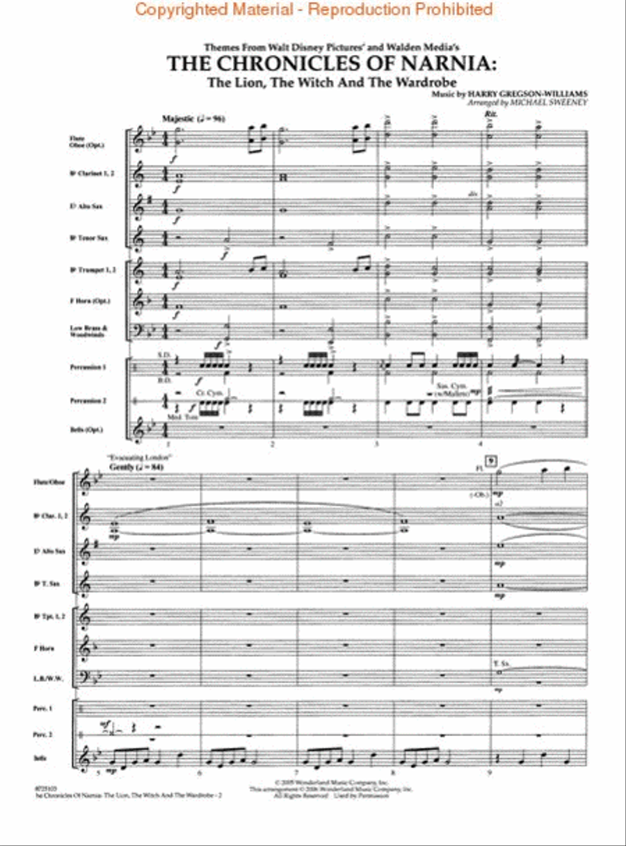 Themes from The Chronicles of Narnia: The Lion, The Witch and The Wardrobe Concert Band scores gallery preview page 2
