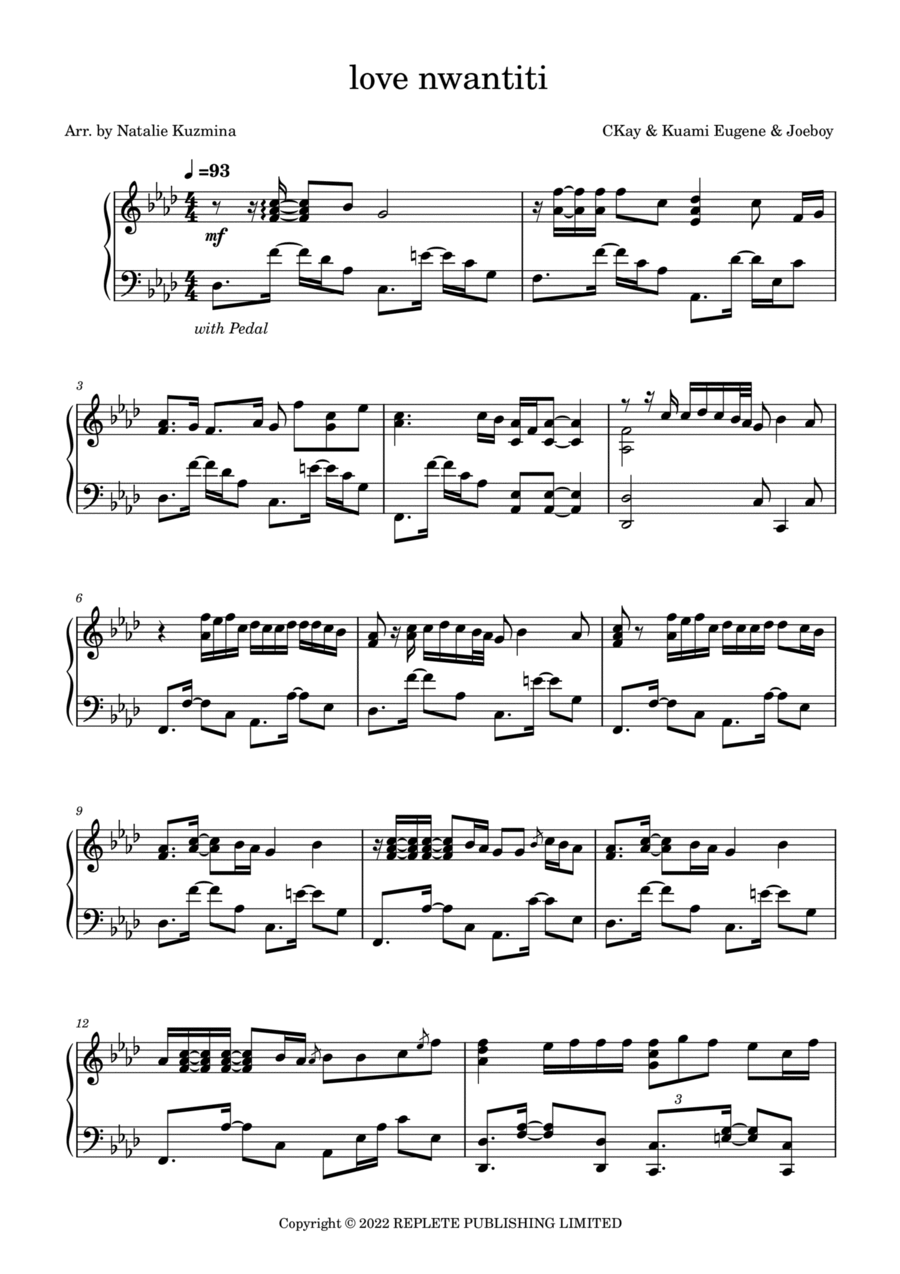 Love Nwantiti (ah Ah Ah) Piano Solo scores gallery preview page 1