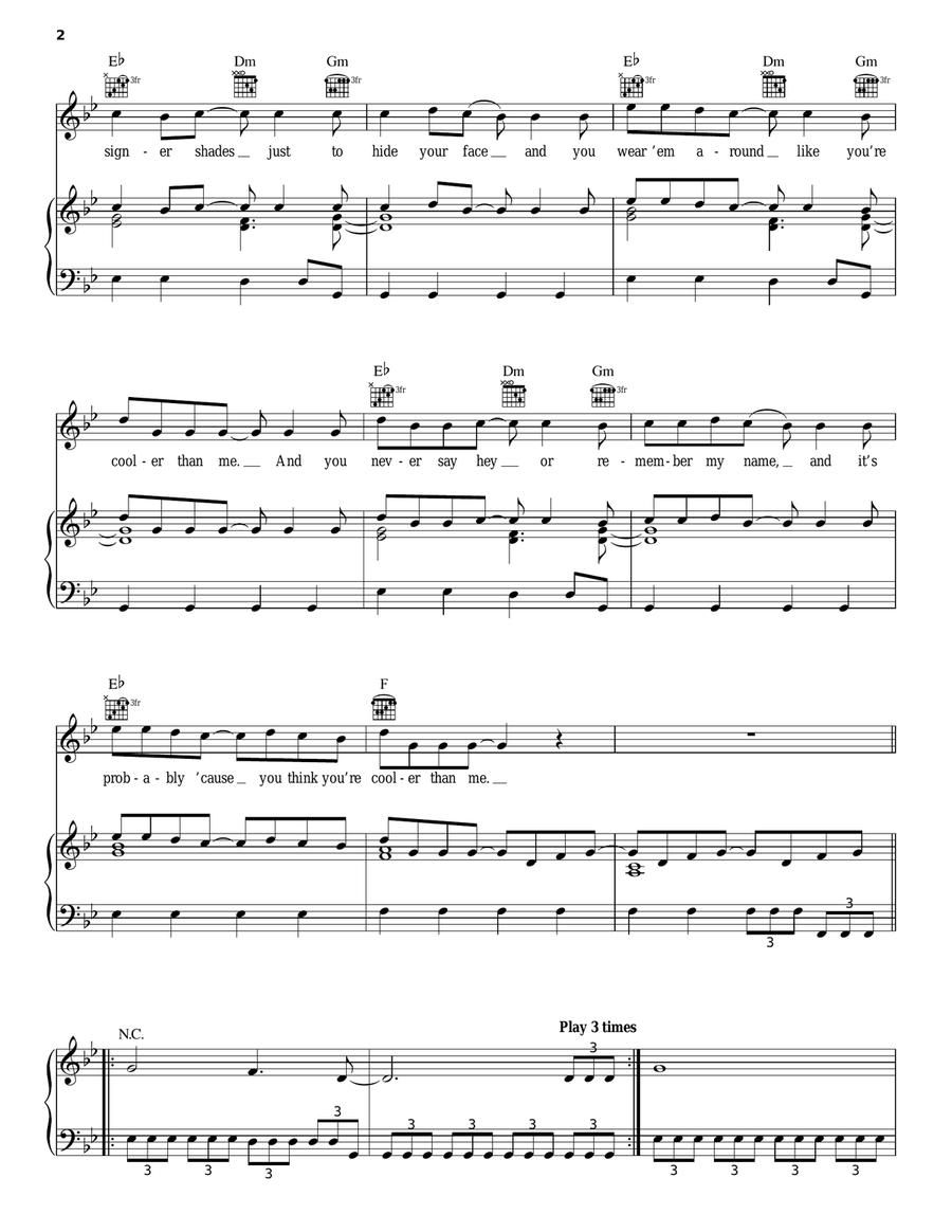 Cooler Than Me Piano, Vocal, Guitar scores gallery preview page 2
