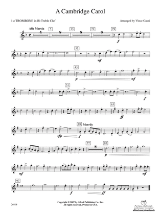 Book cover for A Cambridge Carol: (wp) 1st B-flat Trombone T.C.
