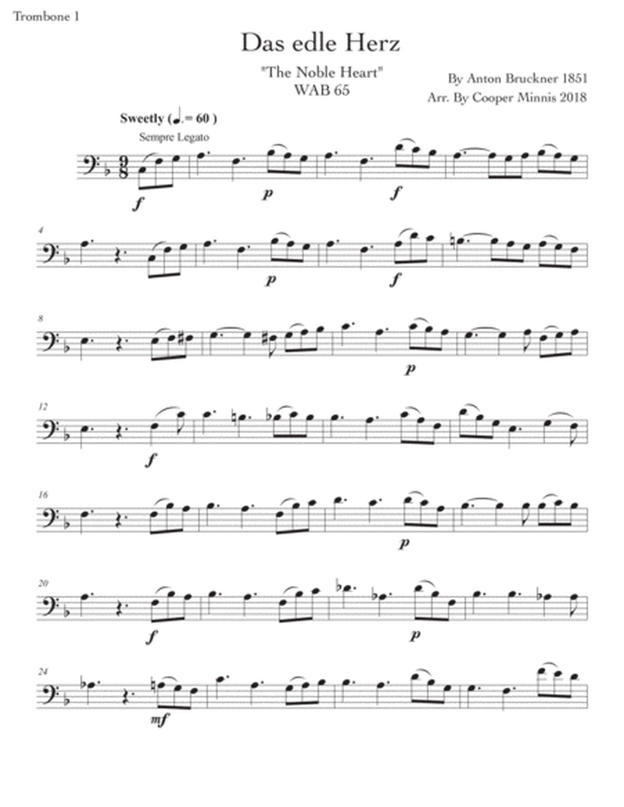 Three Pieces by Anton Bruckner: Trombone Quartet- Individual Parts