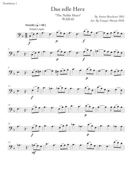 Three Pieces by Anton Bruckner: Trombone Quartet- Individual Parts