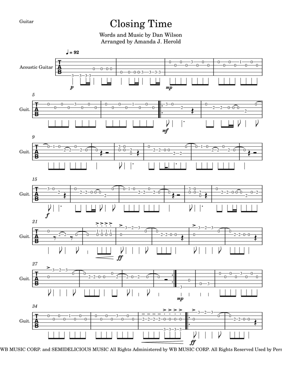 Closing Time Guitar Solo scores gallery preview page 1