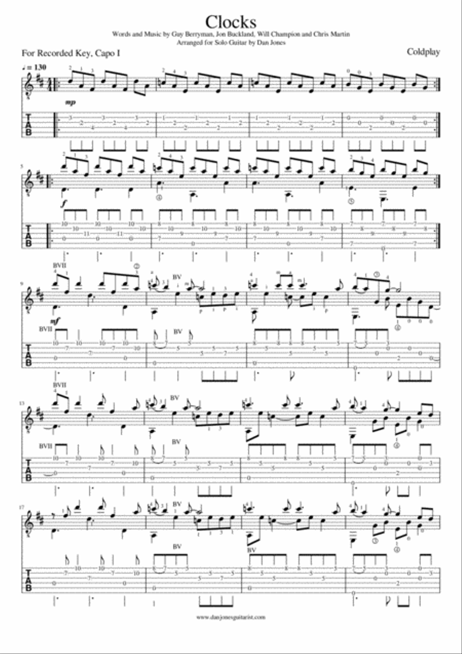 Clocks Guitar Solo scores gallery preview page 2