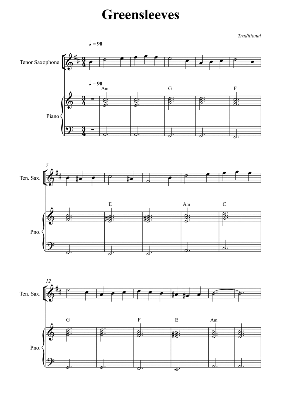 Greensleeves Tenor Saxophone scores gallery preview page 1