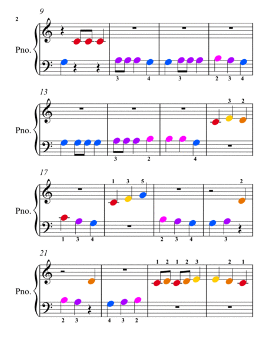 Espana Waltz Beginner Piano Sheet Music with Colored Notation Piano Method scores gallery preview page 3