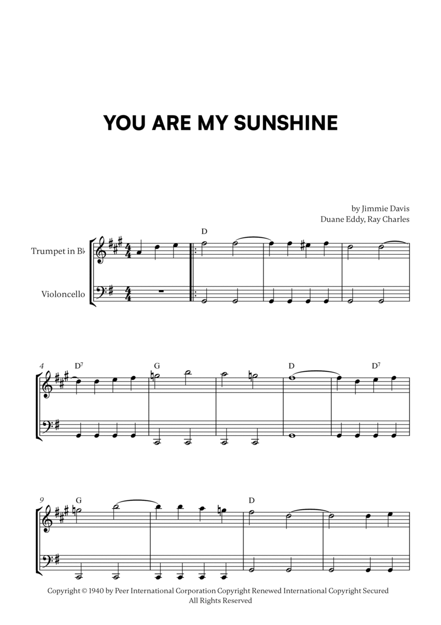 You Are My Sunshine You Are My Sunshine Trumpet Duet scores gallery preview page 1