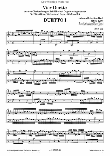 4 Duette aus den Clavierubungen Teil III (auch Orgelmesse genannt)