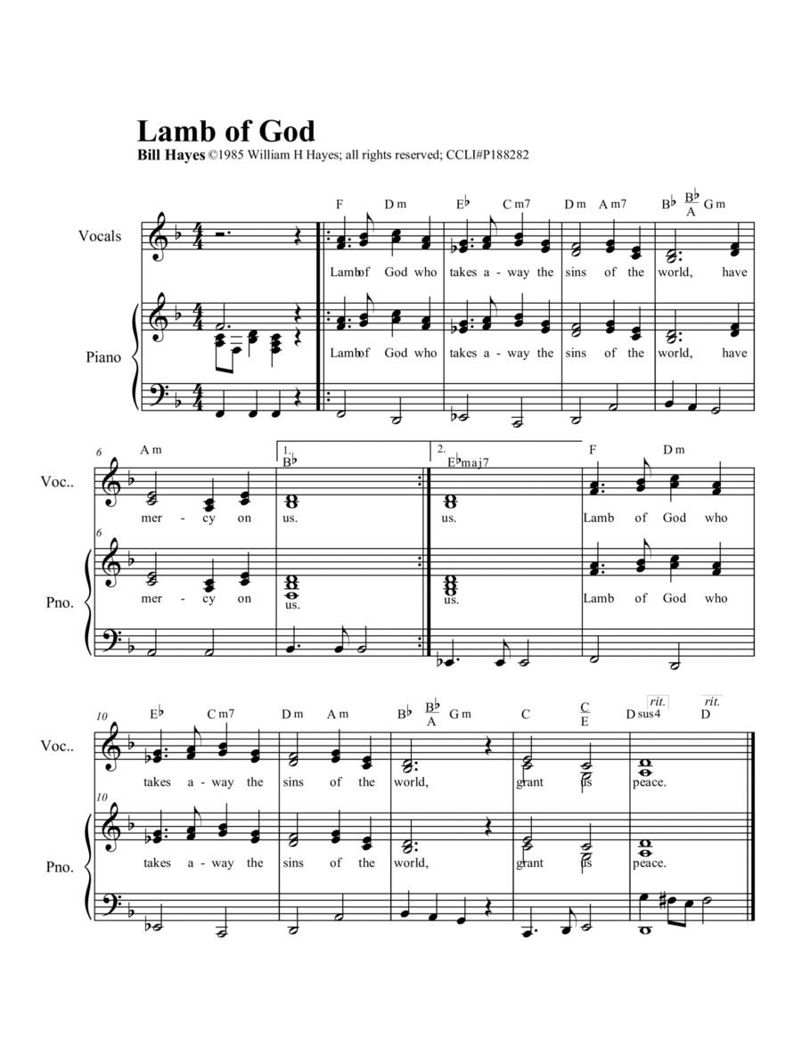 Lamb of God (Mass of the Holy Spirit) piano/vocal (Spo/Alto) image number null