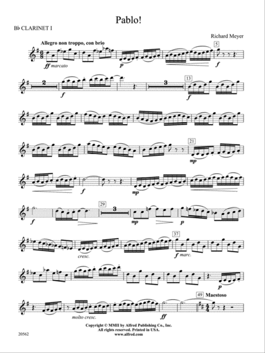 Pablo!: 1st B-flat Clarinet Concert Band scores gallery preview page 1