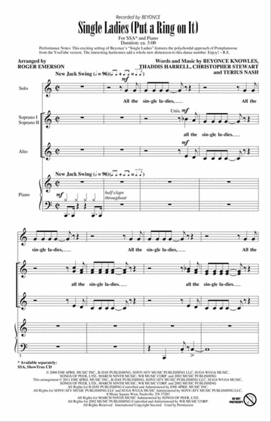 Single Ladies Single Ladies Show Choir scores gallery preview page 2