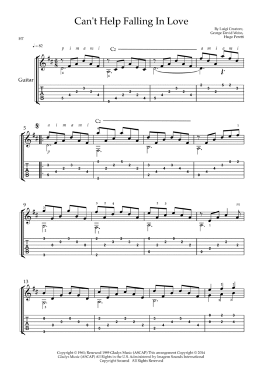 Can't Help Falling In Love Electric Guitar scores gallery preview page 2