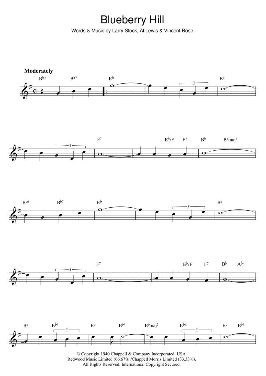 Blueberry Hill Piano scores gallery preview page 1