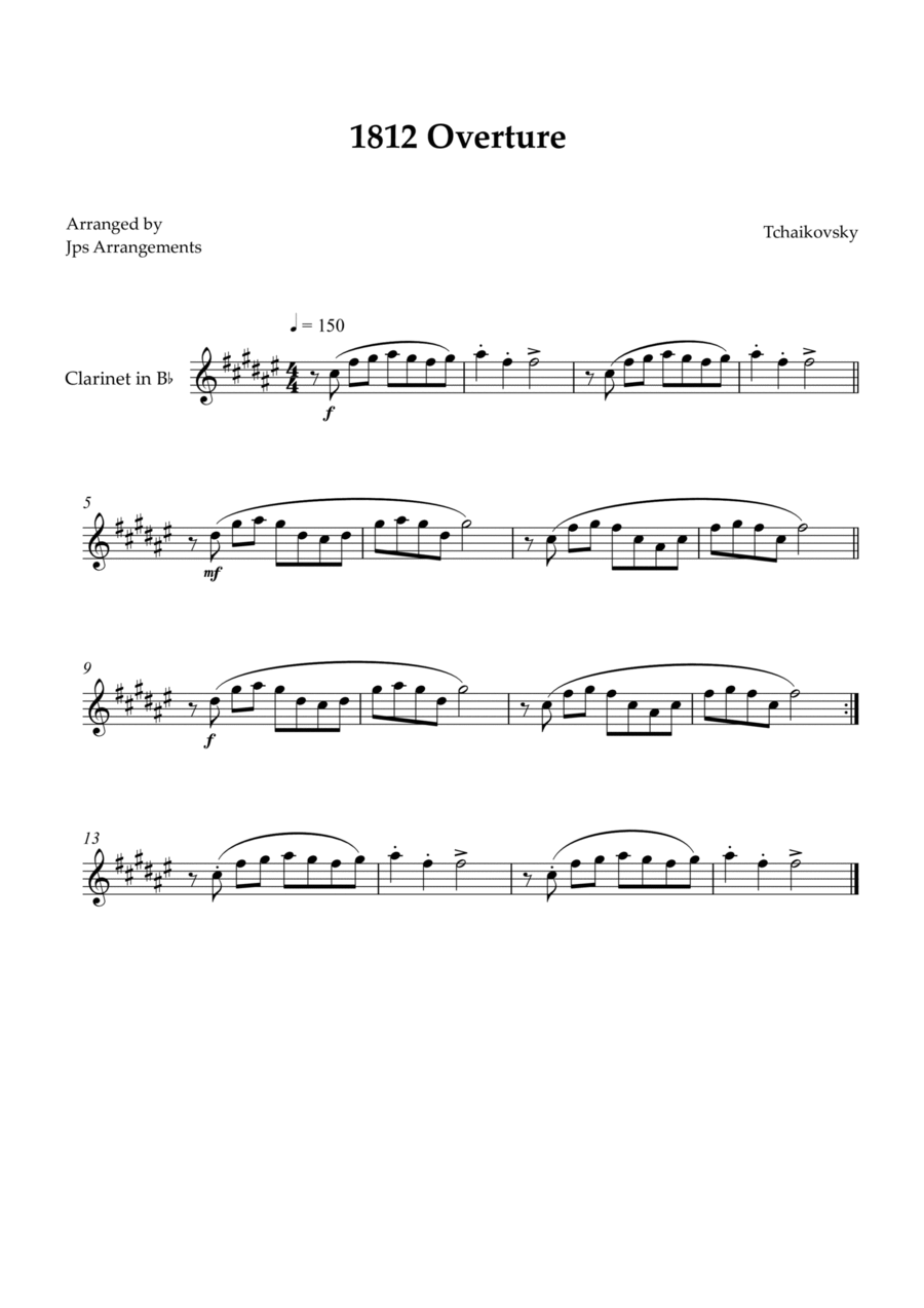1812 Overture for Clarinet B-Flat Clarinet scores gallery preview page 1
