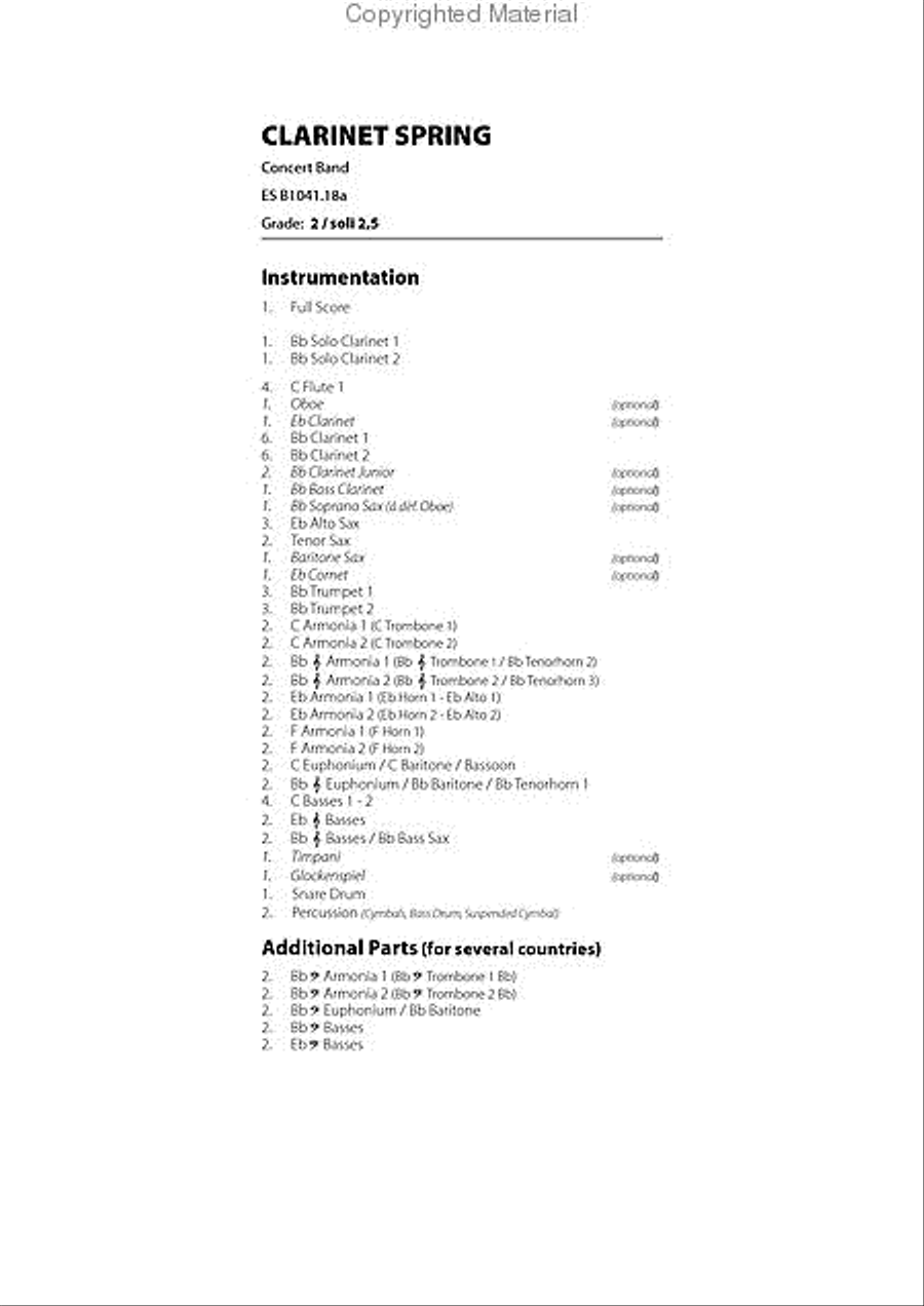Clarinet Spring Concert Band scores gallery preview page 2