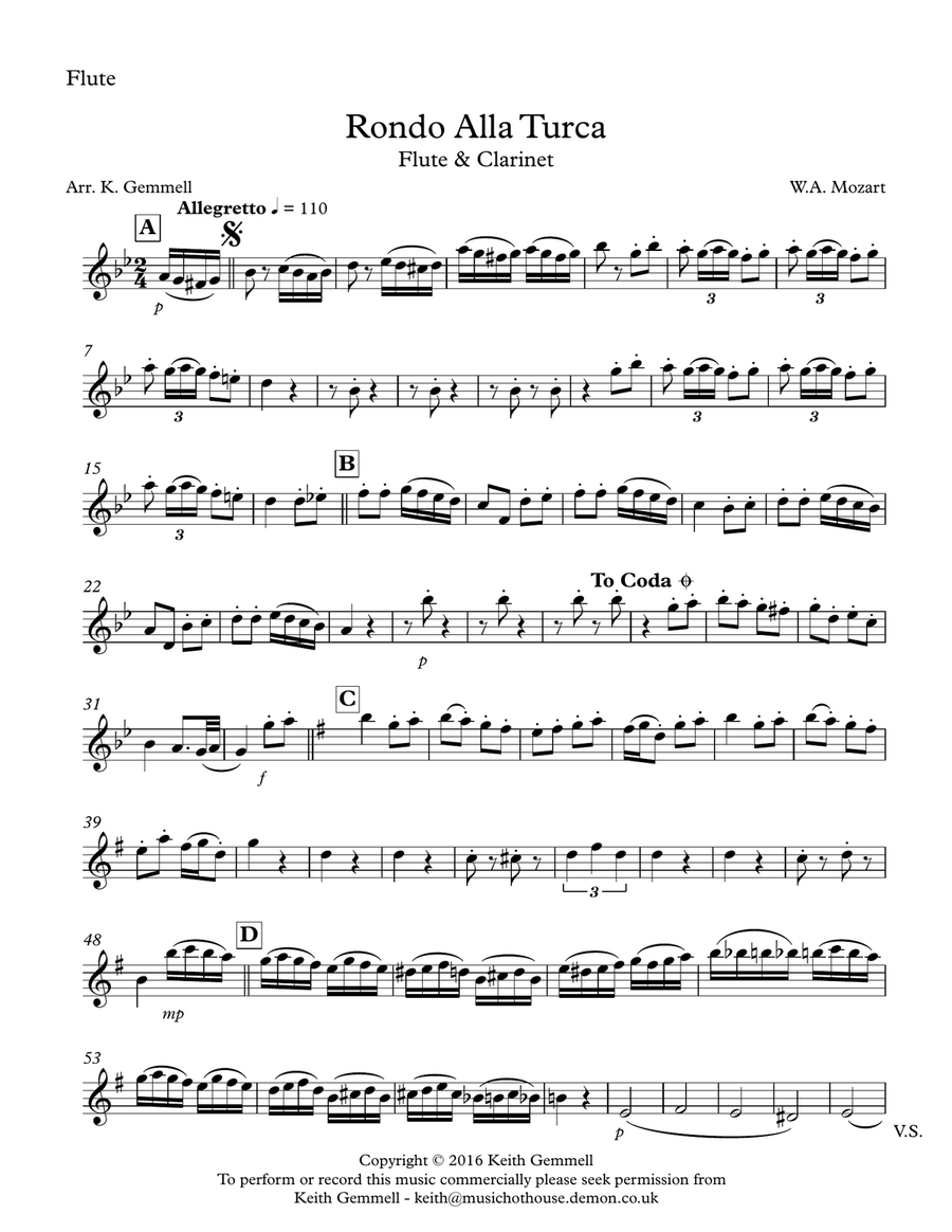 Rondo Alla Turca: Flute & Clarinet Duet Woodwind Duet scores gallery preview page 3