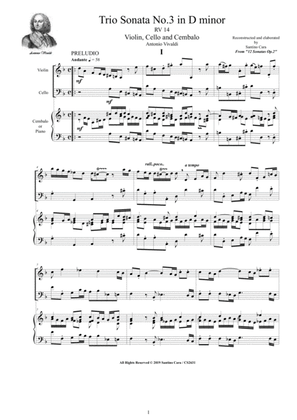 Book cover for Vivaldi - Trio Sonata No.3 in D minor RV 14 Op.2 for Violin, Cello and Cembalo (or Piano)