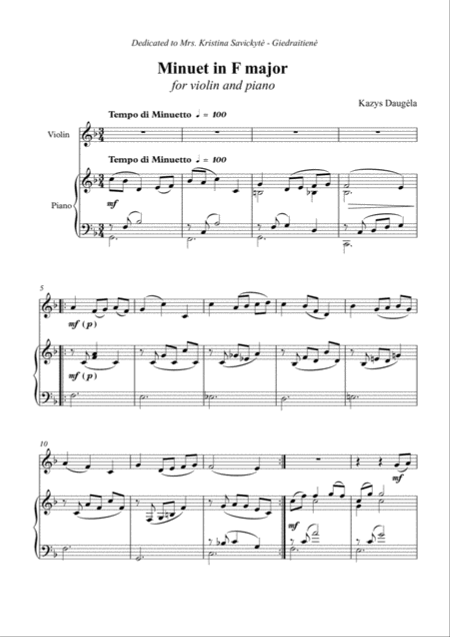 Minuet in F major for Violin and Piano image number null