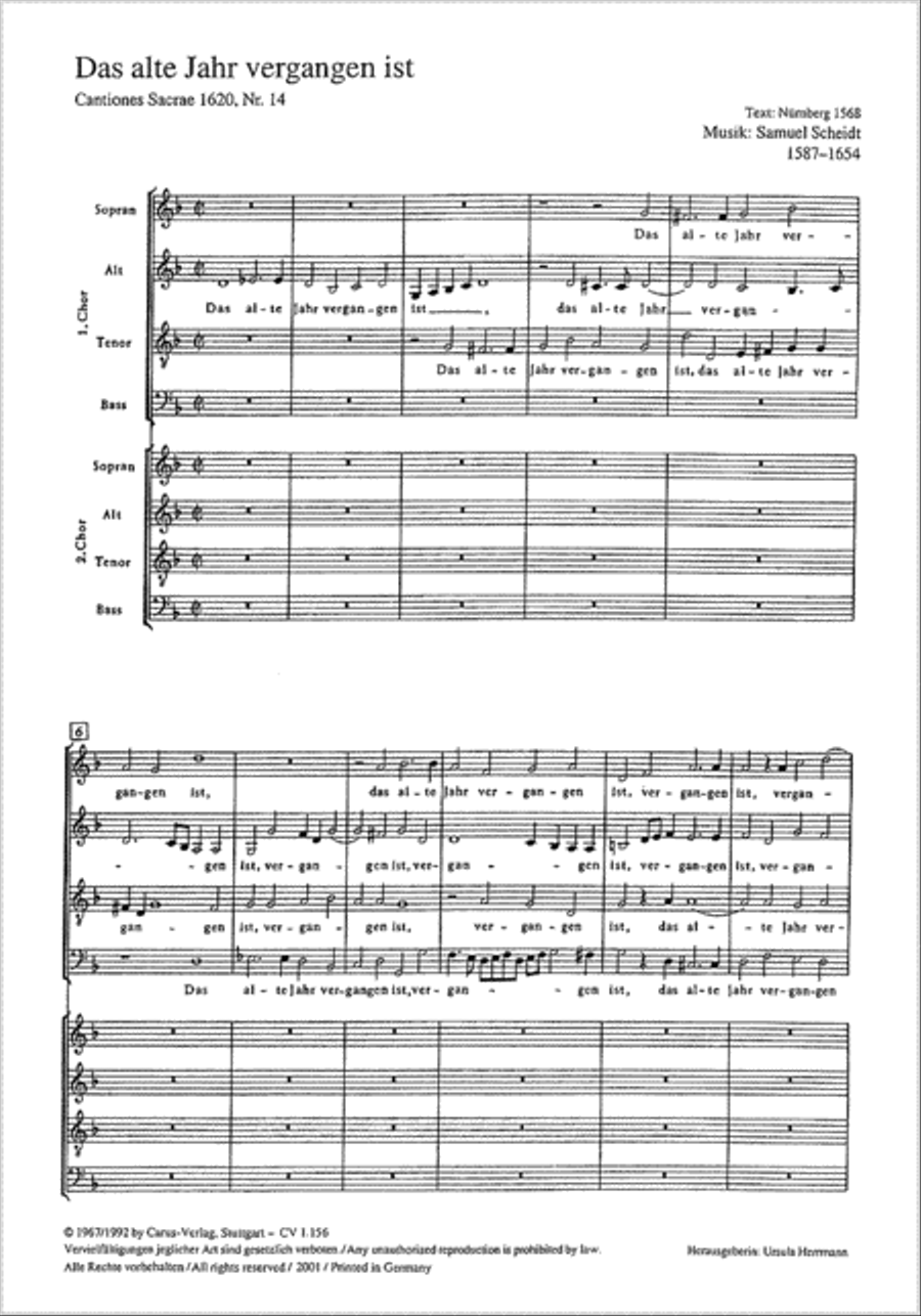 Das alte Jahr vergangen by Samuel Scheidt 4-Part - Sheet Music