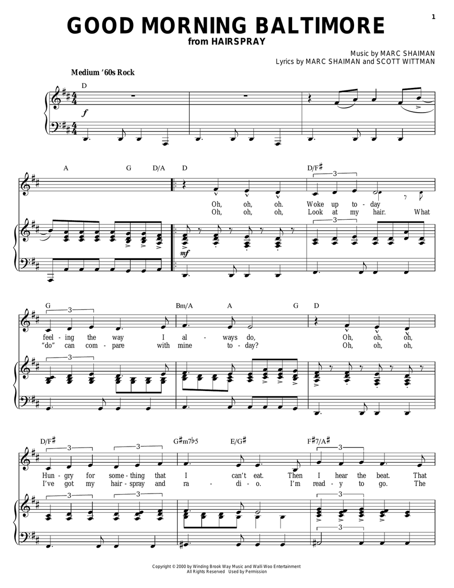 Good Morning Baltimore Piano, Vocal scores gallery preview page 1