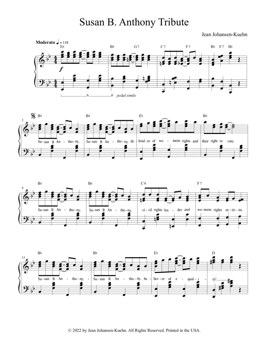 Susan B. Anthony Tribute Susan B. Anthony Tribute Voice scores gallery preview page 1